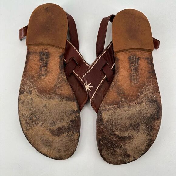 Vintage 90s Ann Taylor Womens Leather Embroidered Slingback Sandals Brown Size 9 - Picture 8 of 10